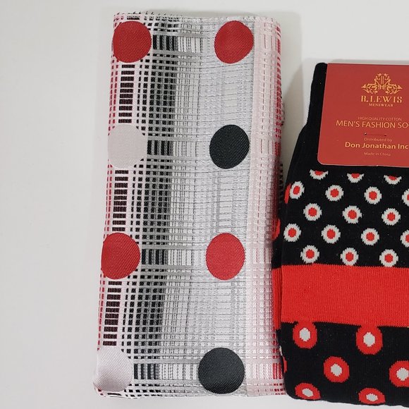 Robert Lewis Red Neck Tie Hanky Socks Box 3 Set - Picture 3 of 8